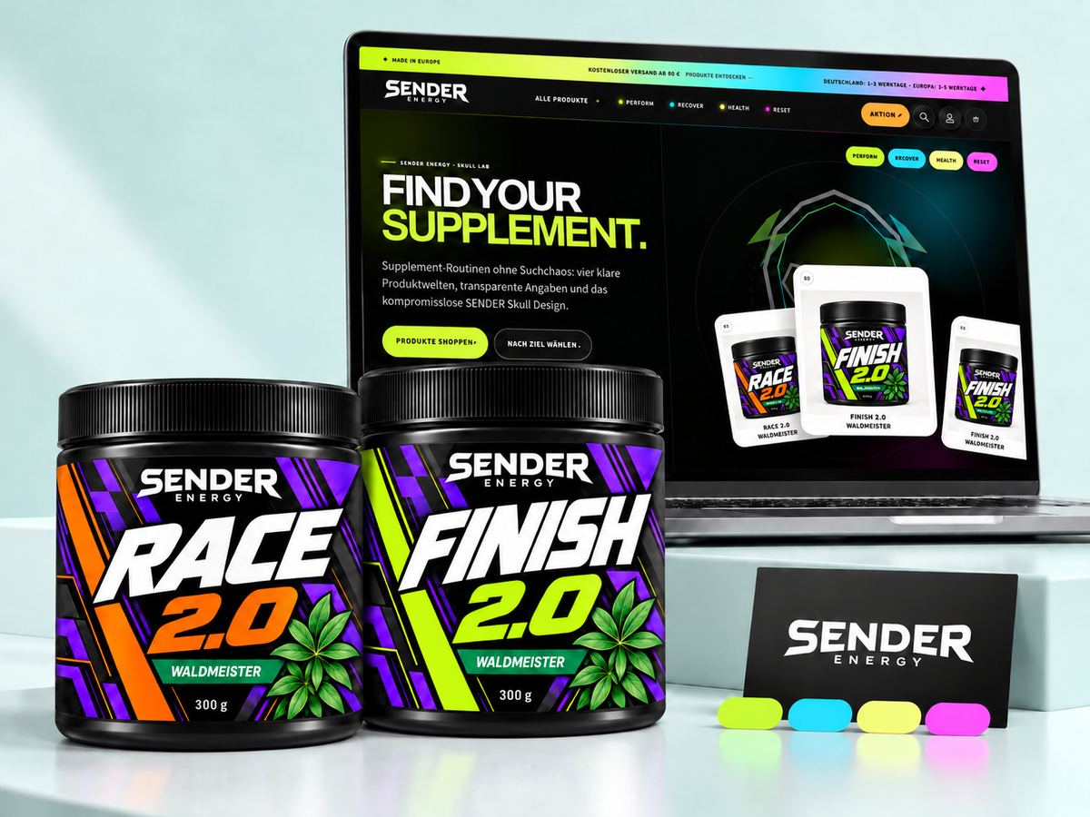 RACE und FINISH 2.0 mit Markenkarte und digitaler Designvisualisierung