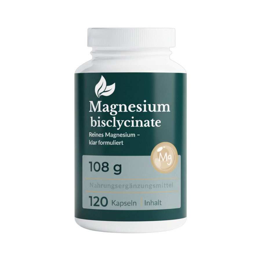 Professionell gestaltetes Supplement Etikett auf einer Magnesium-Dose, rechtssicher geprüft durch NEM Sachverständige.